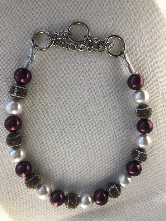 Maroon & White, With Footballs - Single Strand Pearls